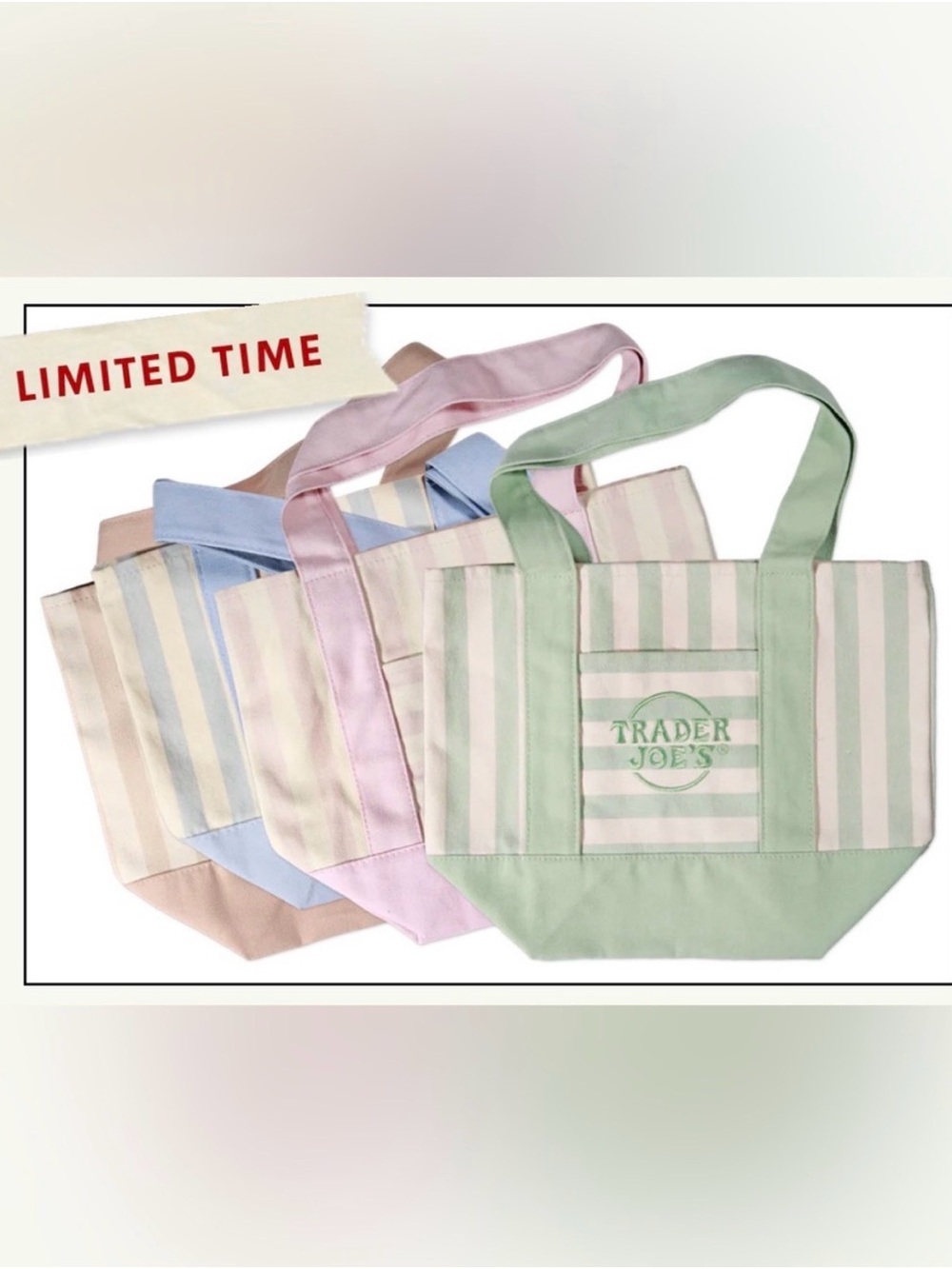 Trader Joe’s Pastel Striped Mini Canvas Tote Bags (set of 4)